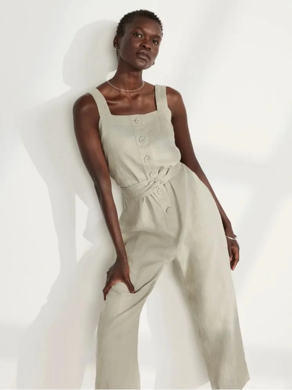 EVERLANE Linen Jumpsuit in Seagrass Beige